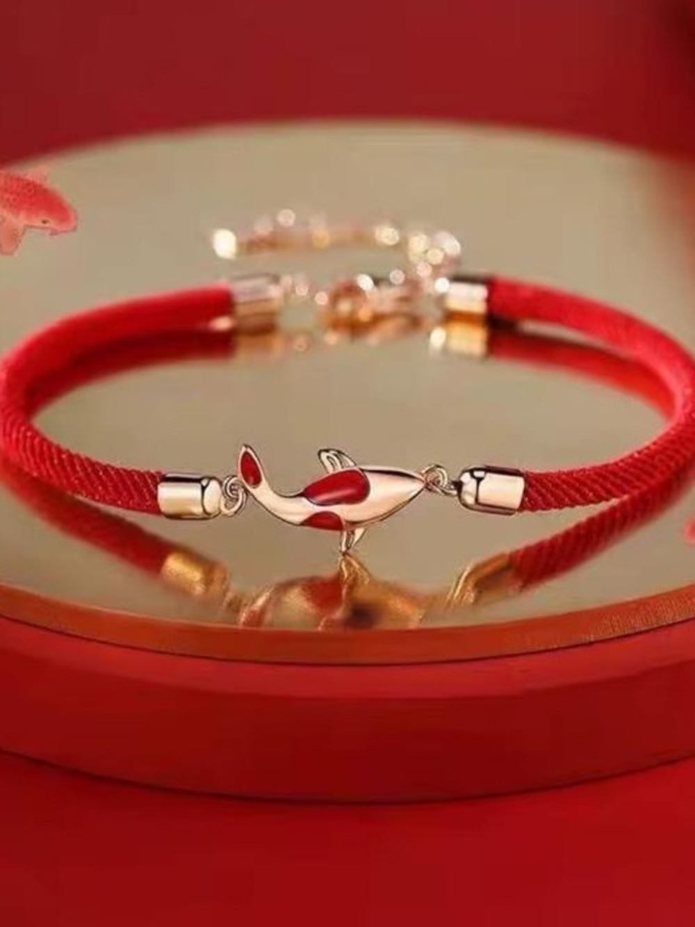 Anthropologie Red Fish Charm Cord Bracelet